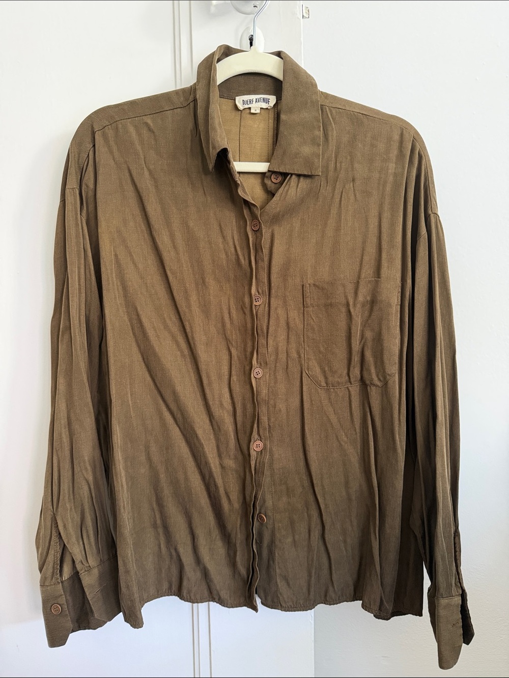 Djerf Avenue Olive-Brown Button Down Shirt